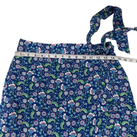 LOFT Floral Wrap Skirt With Ruffle Hem Blue/Green Womens Petite 2P Linen Blend - Picture 5 of 9